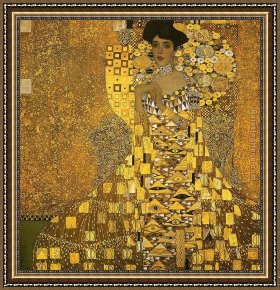 Field of Red And Gold Framed Paintings - Portrait of Adele Bloch (gold foil) by Gustav Klimt
