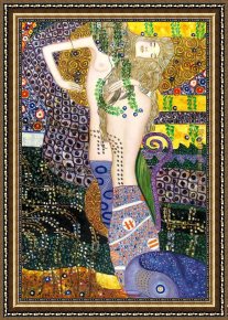 Gustav Klimt Framed Paintings - Sea Serpents by Gustav Klimt