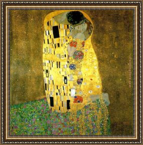 Farewell Kiss Framed Paintings - The Kiss by Gustav Klimt