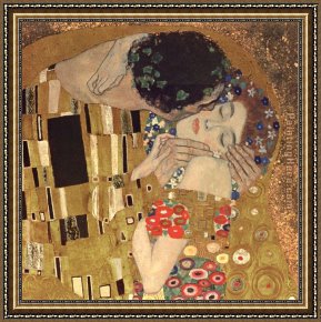 Farewell Kiss Framed Paintings - the kiss detail by Gustav Klimt