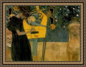 Guitar And Music Pape Framed Paintings - The Music by Gustav Klimt