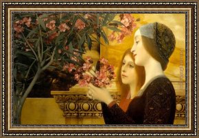 Girl at Piano Framed Paintings - two girls with an oleander by Gustav Klimt