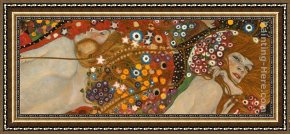St Peter Walking on The Water Framed Paintings - Water Serpents Detail by Gustav Klimt