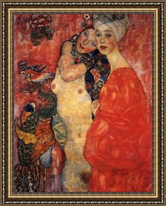 Friends Framed Paintings - Women Friends by Gustav Klimt