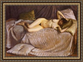 Woman with a Parasol 1 Framed Paintings - Naked Woman Lying on a Couch by Gustave Caillebotte