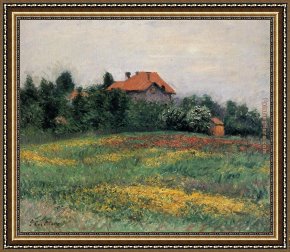 Gustave Framed Paintings - Norman Landscape by Gustave Caillebotte