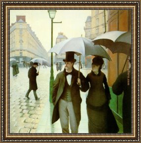 Street Framed Paintings - Paris Street rainy weather by Gustave Caillebotte