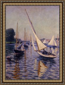 Argenteuil Framed Paintings - Regatta at Argenteuil by Gustave Caillebotte