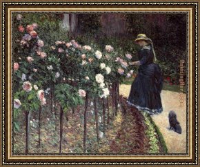 The Rose Garden Framed Paintings - Roses, Garden at Petit Gennevilliers by Gustave Caillebotte