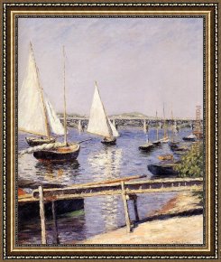 Argenteuil Framed Paintings - Sailing Boats at Argenteuil by Gustave Caillebotte