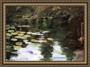 Gustave Framed Paintings - Yerres, on the Pond, Water Lilies by Gustave Caillebotte