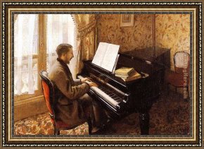 Man with Scythe Framed Paintings - Young Man Playing the Piano by Gustave Caillebotte