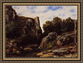 Waterfall Framed Paintings - A Waterfall in the Jura by Gustave Courbet