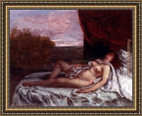 Courbet Framed Paintings - Femme Nue Endormie by Gustave Courbet
