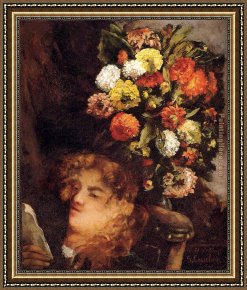 Study of The Head of an Old Woman Framed Paintings - Head of A Woman With Flowers by Gustave Courbet