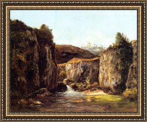 Gustave Framed Paintings - Landscape The Source among the Rocks of the Doubs by Gustave Courbet