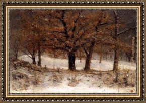 Pheasants in The Snow Framed Paintings - Landscape with snow by Gustave Courbet