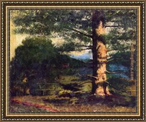 Gustave Framed Paintings - Landscape with tree by Gustave Courbet