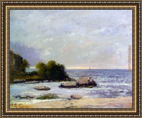Saint Cosmas And Saint Damian Salvaged Framed Paintings - Marine de Saint Aubin by Gustave Courbet