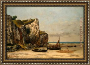 Gustave Framed Paintings - Plage de Normandie by Gustave Courbet
