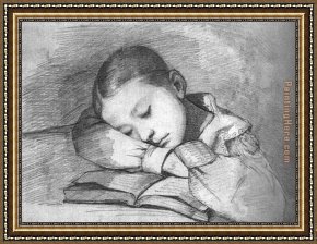 Sleeping Framed Paintings - Portrait of Juliette Courbet as a Sleeping Child by Gustave Courbet