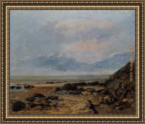The Seashore Framed Paintings - Rocky Seashore by Gustave Courbet
