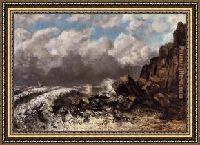 Seascapes Framed Paintings - Seascape at Etretat by Gustave Courbet
