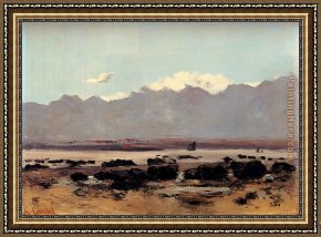 Seascapes Framed Paintings - Seascape Near Trouville by Gustave Courbet