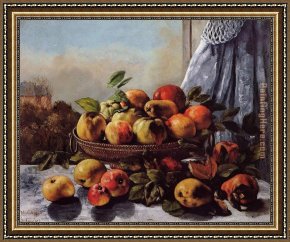Courbet Framed Paintings - Still Life Fruit by Gustave Courbet