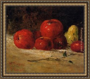 Pear Framed Paintings - Still Life with Pears and Apples 2 by Gustave Courbet