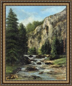 Landscape with Waterfall Framed Paintings - Study for Landscape with Waterfall by Gustave Courbet