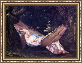 Gustave Framed Paintings - The Hammock by Gustave Courbet