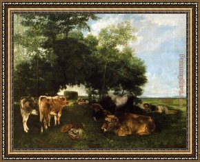 Courbet Framed Paintings - The Rest During the Harvest Season by Gustave Courbet