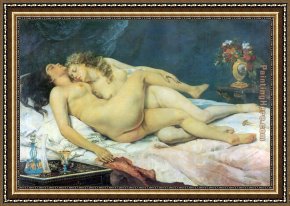 Gustave Framed Paintings - The Sleepers by Gustave Courbet