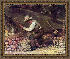 Stone Framed Paintings - The Stone Breaker by Gustave Courbet