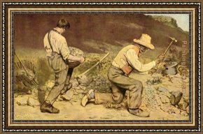 Stone Framed Paintings - The Stone Breakers by Gustave Courbet