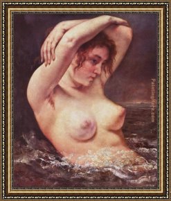 Gustave Framed Paintings - The Woman in the Waves by Gustave Courbet