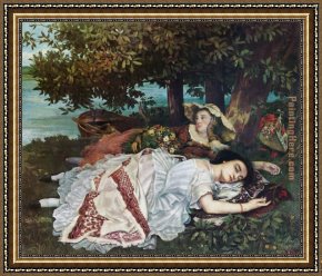 Ladies at The Milliners Framed Paintings - The Young Ladies on the Banks of the Seine detail by Gustave Courbet