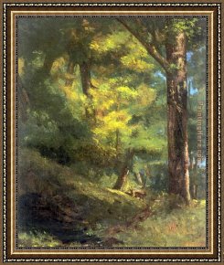 Goats, Framed Paintings - Two Goats in the Forest by Gustave Courbet
