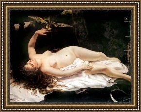 Lovers Man And Woman Framed Paintings - Woman with a Parrot by Gustave Courbet
