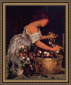 Waterhouse Gather Flower Girls Framed Paintings - Young Girl Arranging Flowers by Gustave Courbet