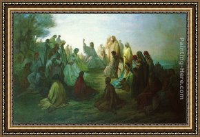 Eze-sur-mer Framed Paintings - Jesus Prechant Sur La Montagne by Gustave Dore