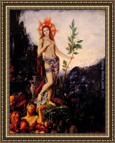 Apollo Framed Paintings - Apollo and the Satyrs by Gustave Moreau