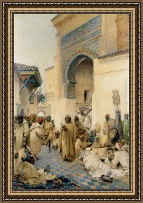 Gustavo Framed Paintings - African figures dancing in a courtyard by Gustavo Simoni