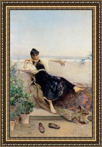 Gustavo Framed Paintings - Odalisque on a balcony by Gustavo Simoni