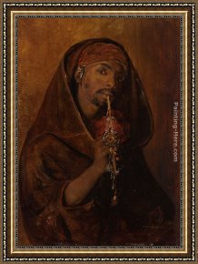 The Opium Smoker Framed Paintings - The Moorish Smoker by Gyula Tornai