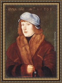 Portrait of a Young Man (detail) Framed Paintings - Portrait of a Young Man with a Rosary by Hans Baldung