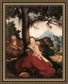 Flight Framed Paintings - Rest on the Flight to Egypt by Hans Baldung