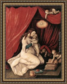 Virgin And Child Framed Paintings - Virgin and Child in a Room by Hans Baldung