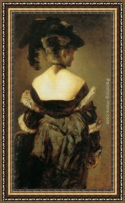 Totes Meer Mit Moabitergebirge, Abendstimmung Framed Paintings - Dame mit Federhut in R&uuml;ckenansicht by Hans Makart